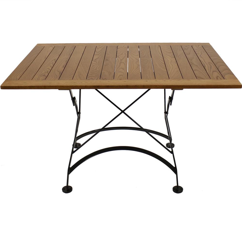 Chestnut Wood Folding Patio Dining Table with Black Steel Frame