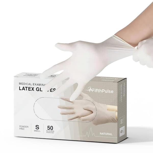 Small - Latex Gloves, Powder Free - Medical Examination Disposable Gloves - Clear (Natural) - 50 Count