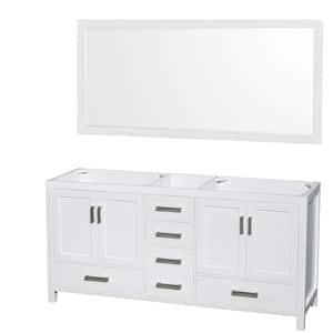 Sheffield 70.75 in. W x 21.5 in. D x 34.25 in. H Double Bath Vanity Cabinet without Top in White with 70" Mirror