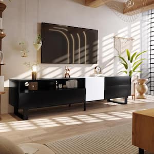 Black TV Stand Entertainment Center Fits TVs up to 70-79 in with Drop Down Door