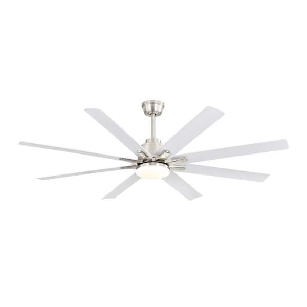Unbranded 66 in. Smart Indoor Chrome Ceiling Fan with Light and Remote Control 8-Blades Reversible DC Motor Dimmable LED Fan Light