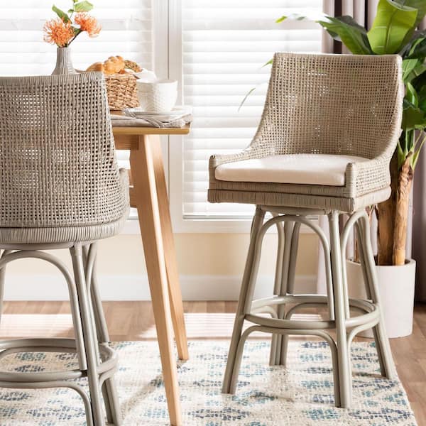 Bella French Grey Rattan Swivel Bar Stool