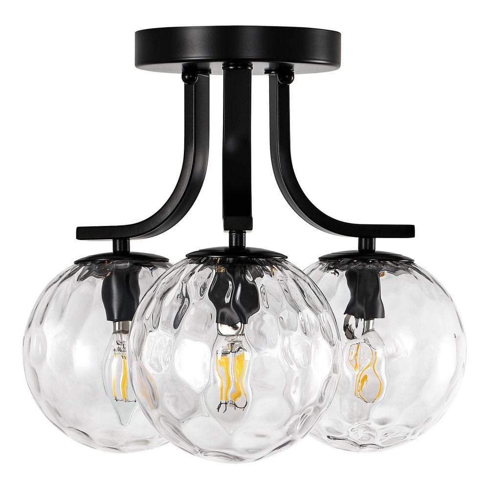 BYBLIGHT 13 in. 3-Light Cluster Matte Black Flush Mount Ceiling Light ...