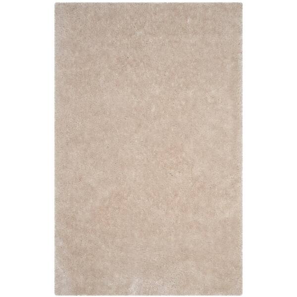 SAFAVIEH Luxe Shag Bone Doormat 3 ft. x 5 ft. Solid Area Rug