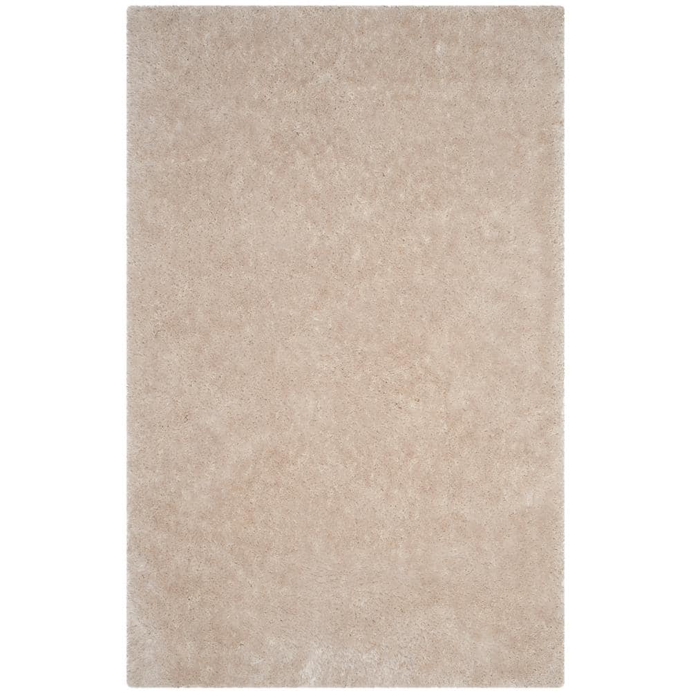 SAFAVIEH Luxe Paxton Solid Plush Polyester Shag Area Rug  Bone  5ft x 8ft 