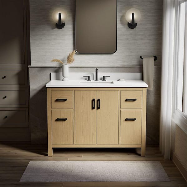 KOHLER Kresla 49 in. Single Sink Freestanding Light Oak Bath Vanity with White Quartz Top Assembled