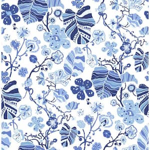 Brewster UW25895 Gabriela Blue Floral Wallpaper