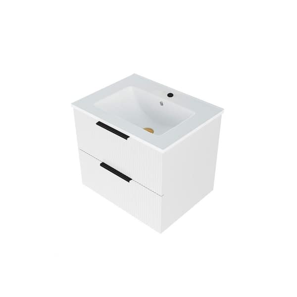 24 in. Single Sink Floating Matte White Bath Vanity with White Ceramic Top