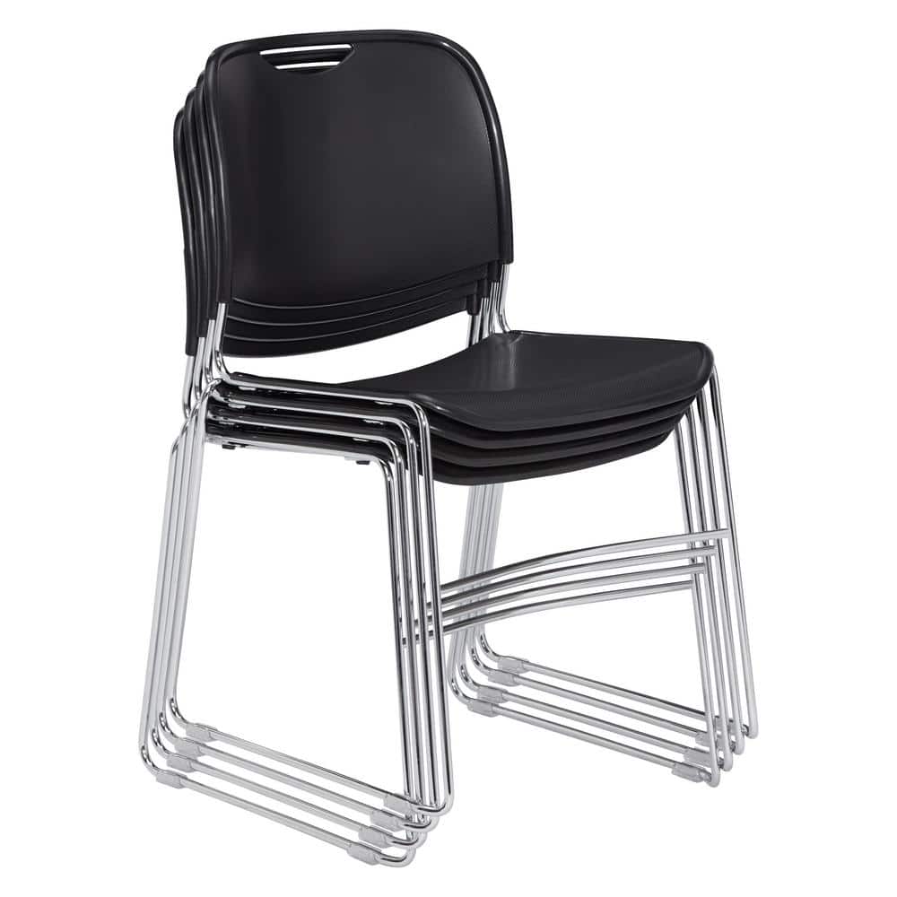 Compact Black Metal Armless Stacking Chair