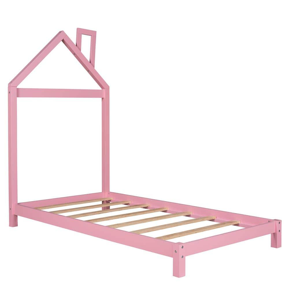 Angel Sar Kids Pink Twin Size Wood Platform Bed with House Shaped ...