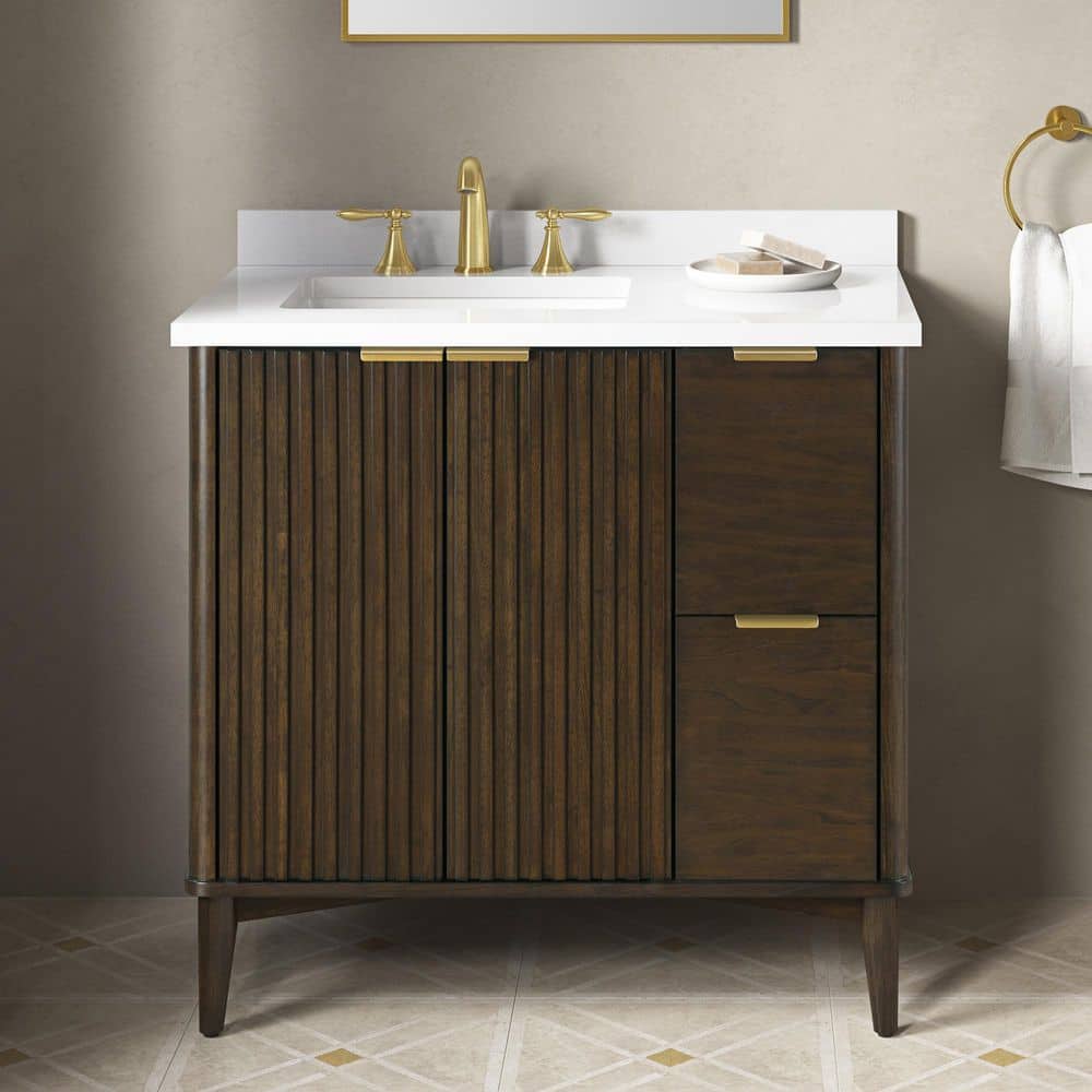 Gabi 36" Dark Walnut Single Sink Bathroom Vanity with White Marble Top