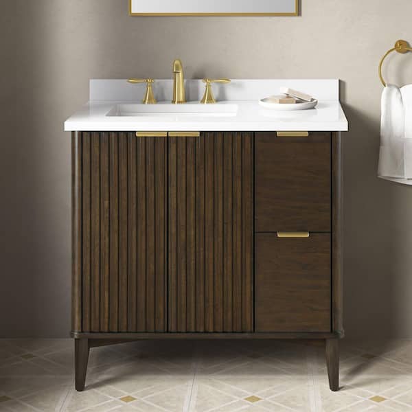 Gabi 36 in. Single Sink Dark Walnut Bath Vanity with White Engineered Stone Top (Assembled)