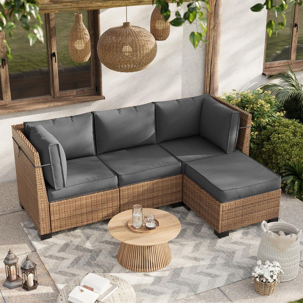 Poteban Outdoor Grey 4 in. Thick Replacement Cushion Set