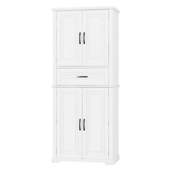 30 in. W x 16 in. D x 72 in. H White MDF Linen Cabinet, Bathroom Storage Cabinet with Drawer and Adjustable Shelf