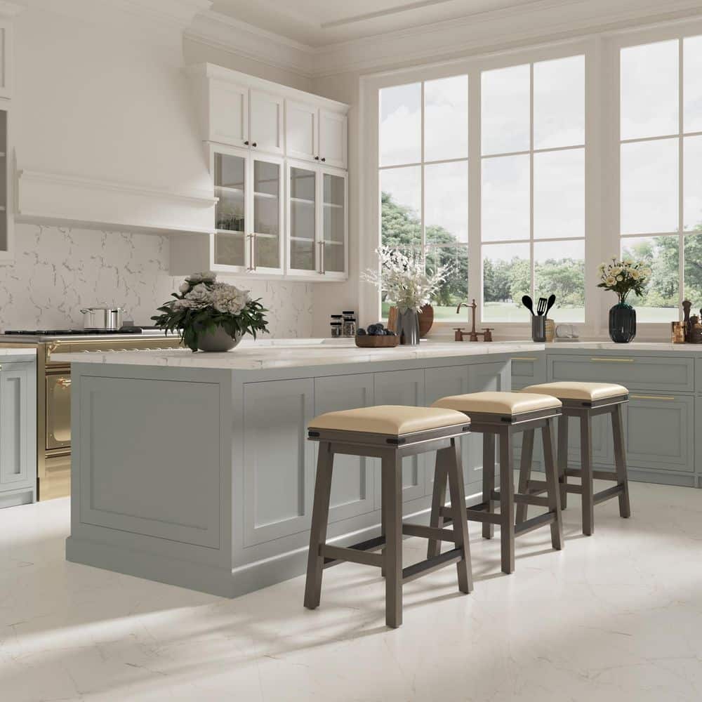 Cedaris 24 in. H Gray Wood Frame Backless Counter Stool with French Gray Leather Seat price history on PriceWatchPro
