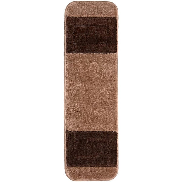 RugStylesOnline Greek Key Collection Cappucino Color ​8½ inch x 30 inch Indoor Carpet Stair Treads Slip Resistant Backing Set of 3