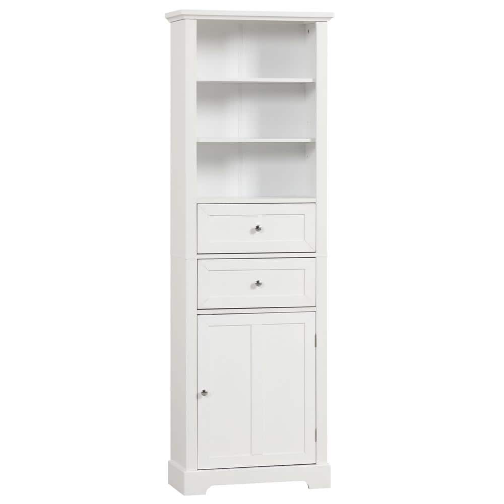 22 in. W x 10 in. D x 67 in. H White MDF Linen Cabinet with Adjustable Shel