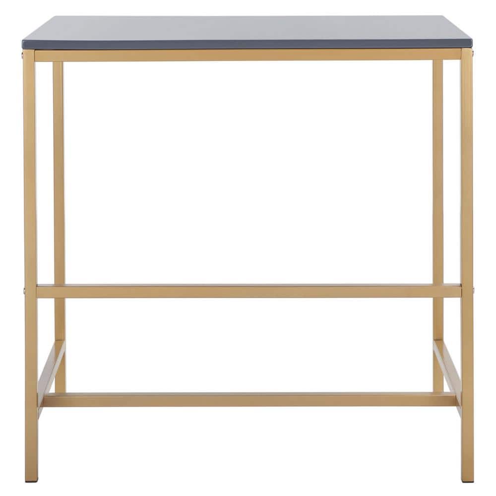 Glossy Light Grey & Gold Scandinavian Wood Writing Desk - 34"
