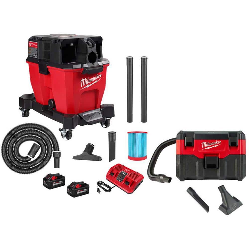 Milwaukee M18 FUEL 9 Gal. Cordless DualBattery Wet/Dry Shop Vacuum Kit & M18 2 Gal Wet/Dry Vac