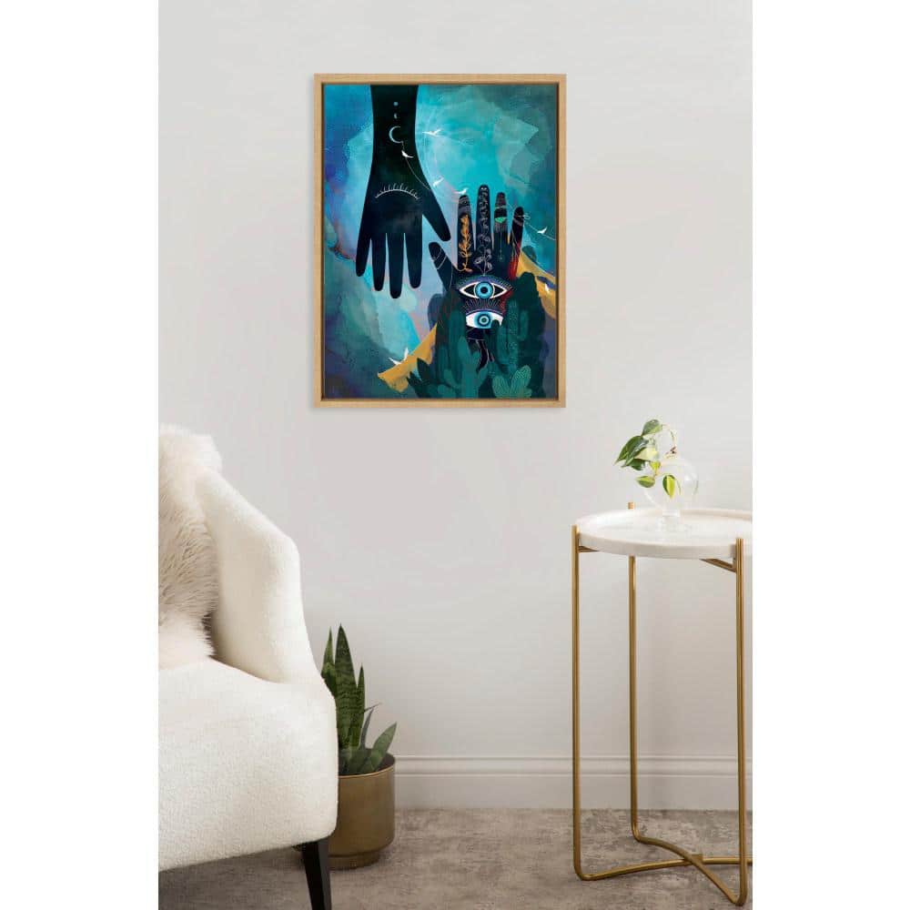 Enlighten Abstract Blue and Black Canvas Print with Natural Frame