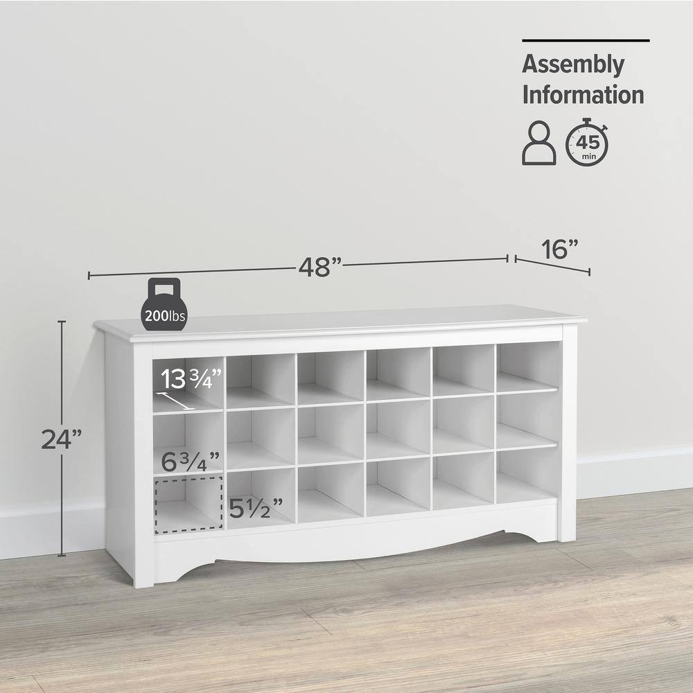 Versatile White Shoe Storage Bench with 18 Cubbies