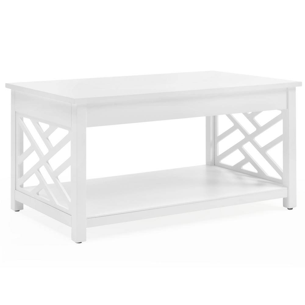 Gray Rectangular Wood Coffee Table with Storage Tray