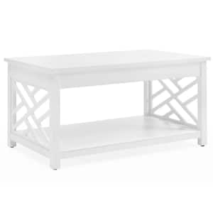 Coventry 36 in. White Medium Rectangle Wood Coffee Table with Shelf