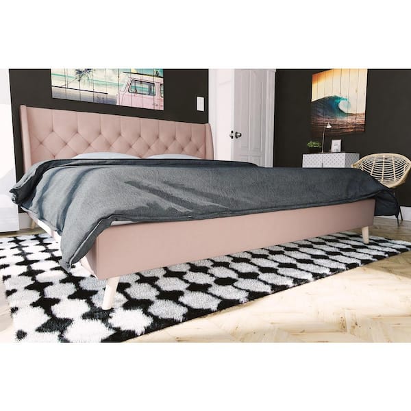 Novogratz Her Majesty Pink Linen King Bed Frame