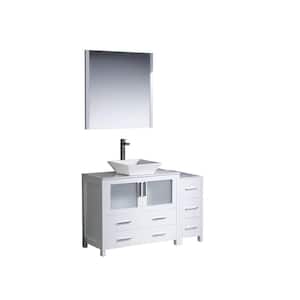 Torino 48 in. Vanity in White with Ceramic Vanity Top in White with White Basin and Mirror (Faucet Not Included)
