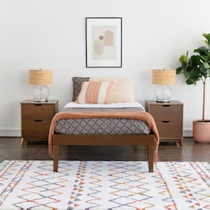 Pheba 3-Piece Brown Walnut Wood Frame Twin Bed with 2 (2-Drawer) Nightstand (Set of 2) Bedroom Set
