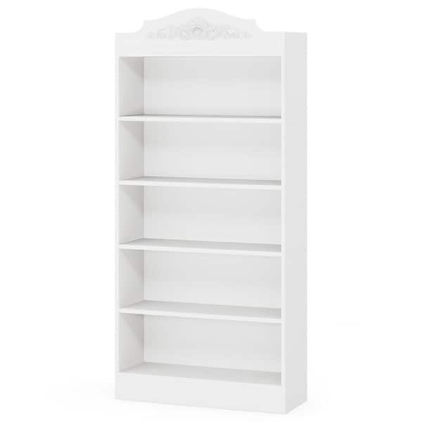 BYBLIGHT Eulas 72.8 in. Tall White Engineered Wood 5-Shelf Modern Standard Bookcase