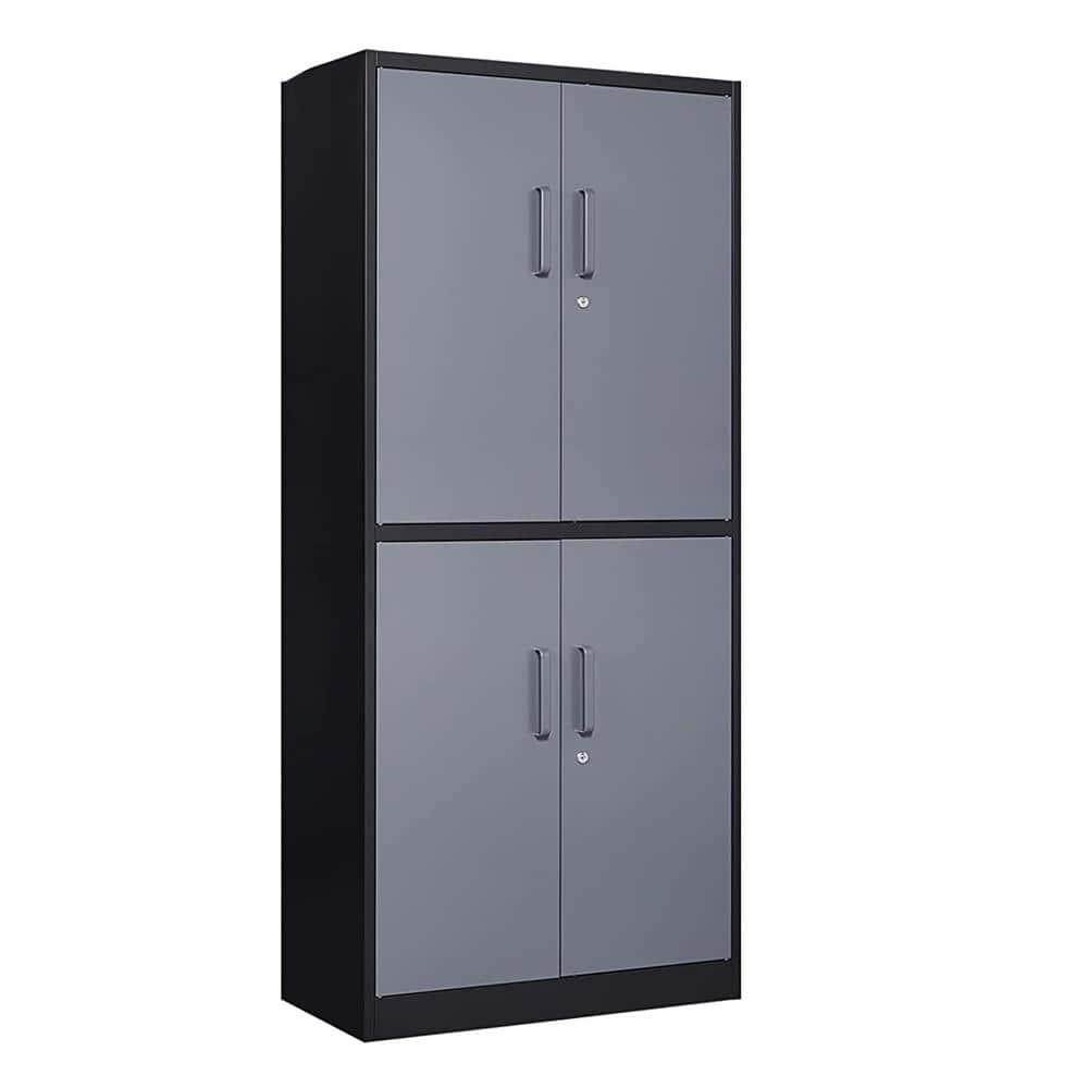 "31.5"" W x 70.87"" H x 15.7"" D Adjustable 2 Shelves Steel Locking Freestanding Cabinet with 4 Doors in Grey and Black" price history on PriceWatchPro
