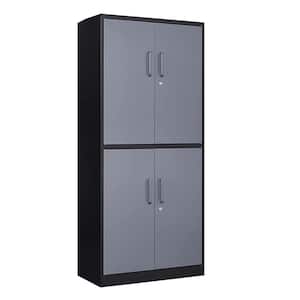 31.5" W x 70.87" H x 15.7" D Adjustable 2 Shelves Steel Locking Freestanding Cabinet with 4 Doors in Grey and Black