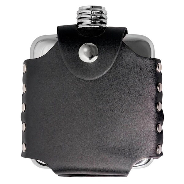 Visol Stud Stainless Steel 4 oz. Hip Flask with Black Leather Wrap