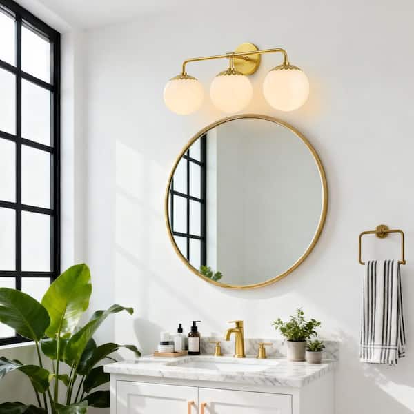 HUOKU Ceder 23.6 in. W 3-Light Aged Brass Bathroom Vanity Light