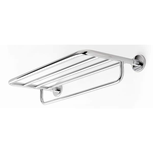 Ginger 24 in. Brass Wall-Mount Hotel Shelf Frame with Towel Bar in Satin Nickel-DISCONTINUED