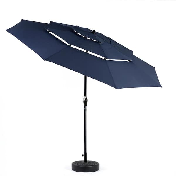 9 ft. Aluminium Market Patio Umbrella, Outdoor Table Pool Deck Umbrella with Tiltable and Crank Lift in Navy Blue