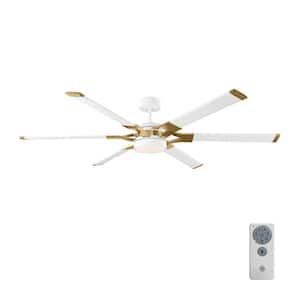 Loft 62 in. Modern Integrated LED Indoor/Outdoor Matte White and Burnished Brass Ceiling Fan with DC Motor and Remote