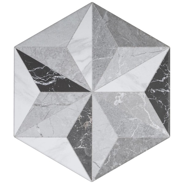 MOLOVO Iris Gray Hexagon 7.7 in. x 8.9 in. Matte Porcelain Marble 