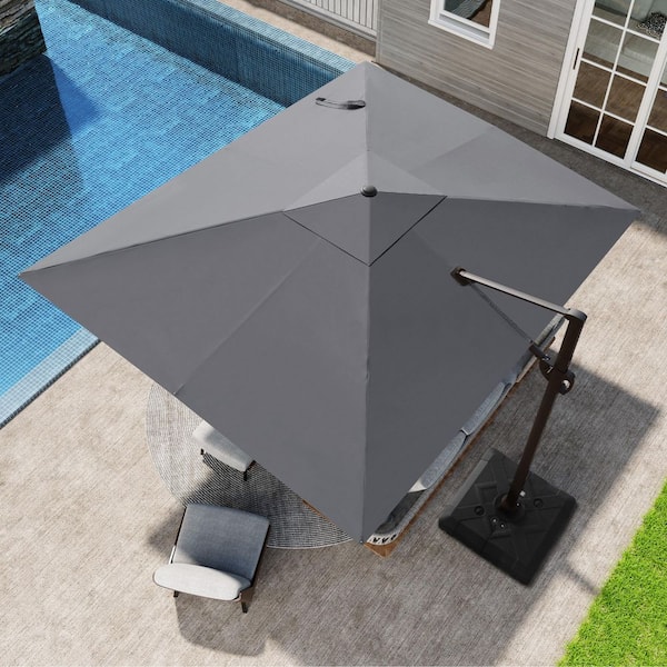 Pellebant 11 ft. x 9 ft. Rectangular Aluminum 360° Rotation Cantilever Patio Umbrella in Dark Gray with 220 lbs. Umbrella Base
