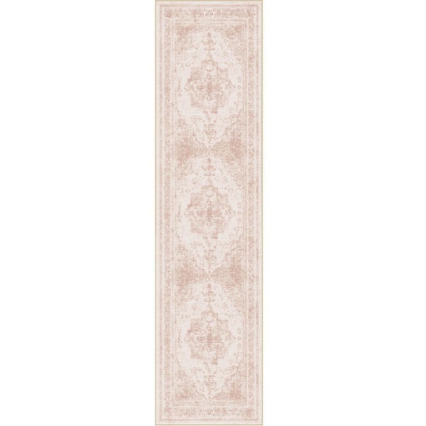 Persia Pink 2 ft. x 8 ft. Vintage Medallion Distressed Runner Rug