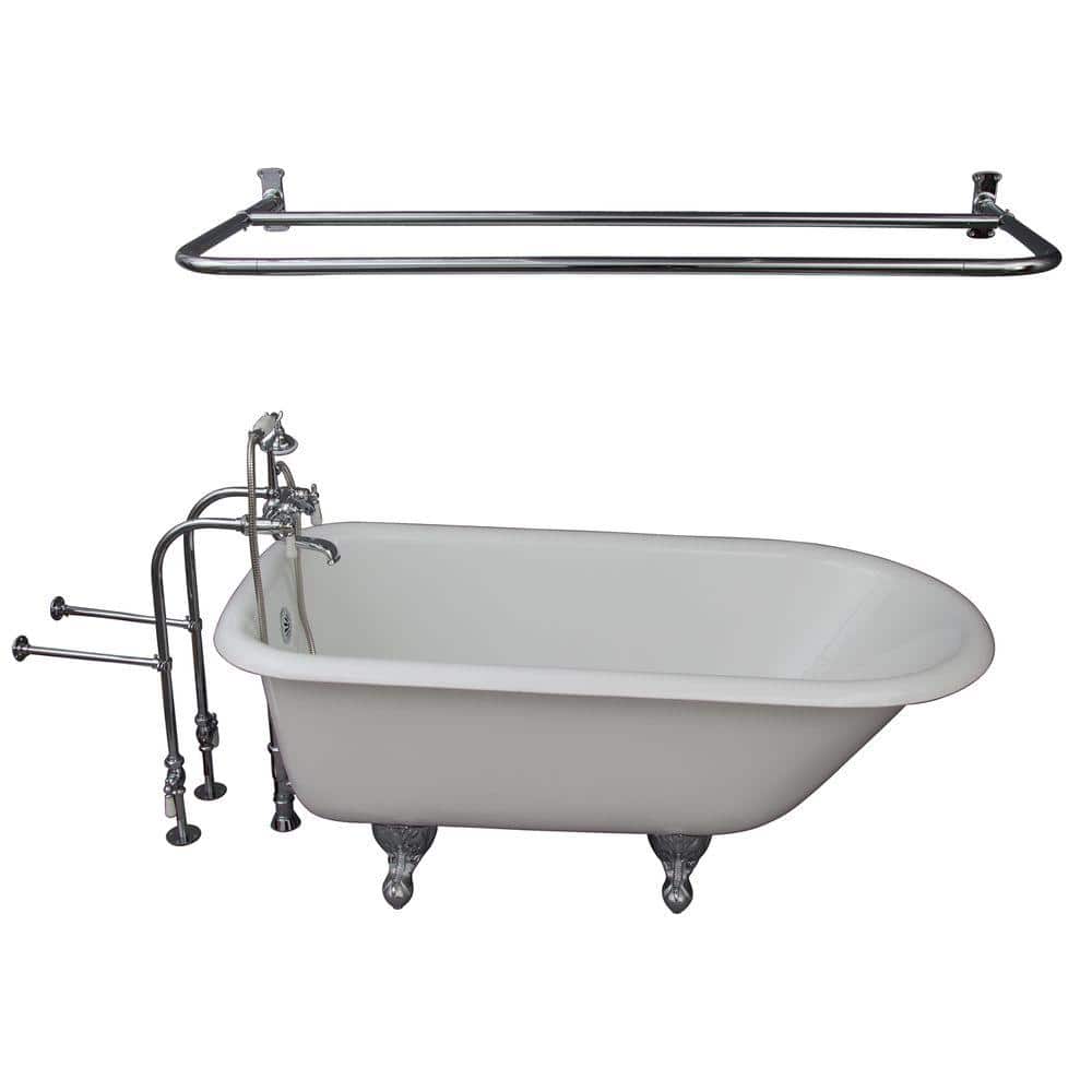 5 ft. Cast Iron Ball and Claw Feet Roll Top Tub in White with Polished Chro