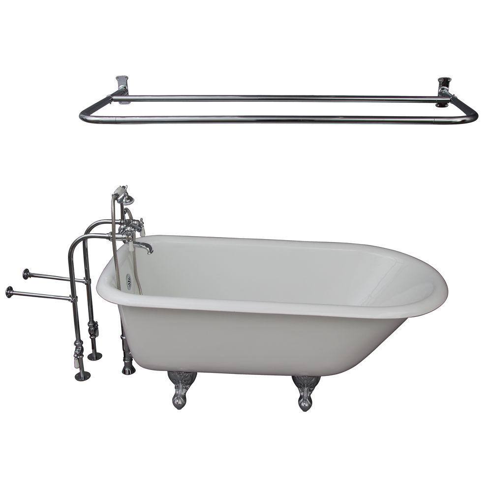 5.6 ft. Cast Iron Ball and Claw Feet Roll Top Tub in White with Polished Ch