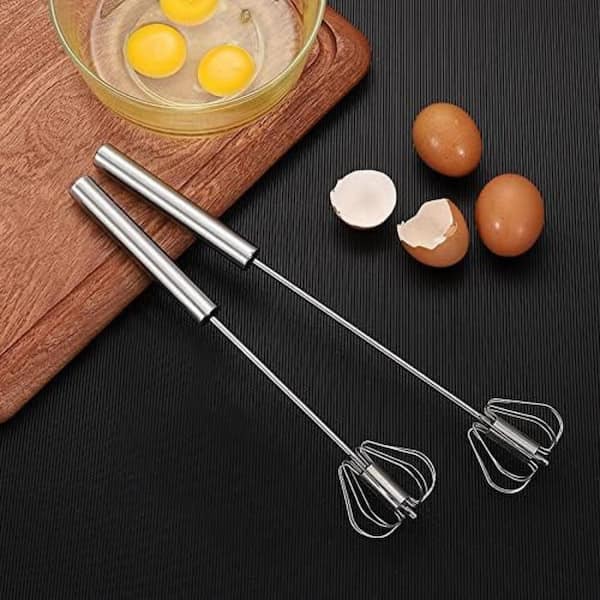 Stainless Steel Hand Whisk Egg Beater Manual Mixer Blender 2 Pack Semi-Automatic Kitchen Tool 14 in. 10 in.