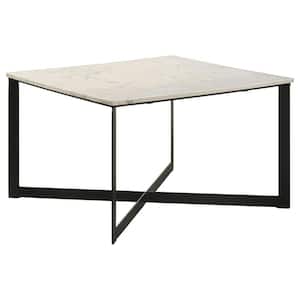 Tobin 28 in. White and Black Square Marble Top Coffee Table