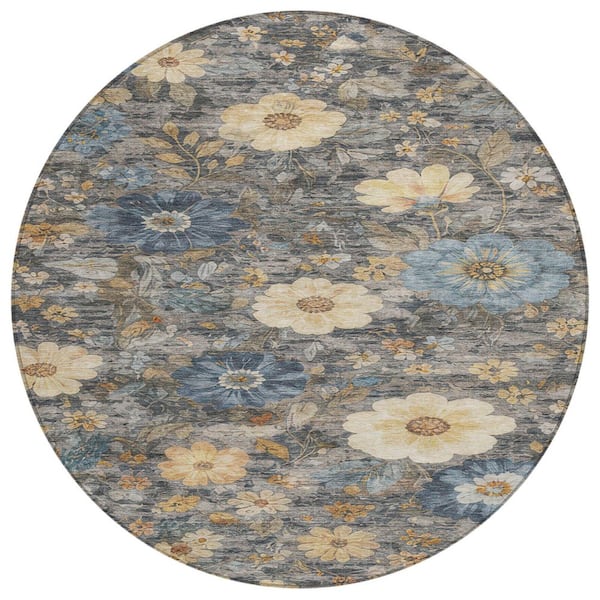 Chantille Machine Washable Indoor/Outdoor Abstract ACN2947 Pewter 8 ft. x 8 ft. Round Rug