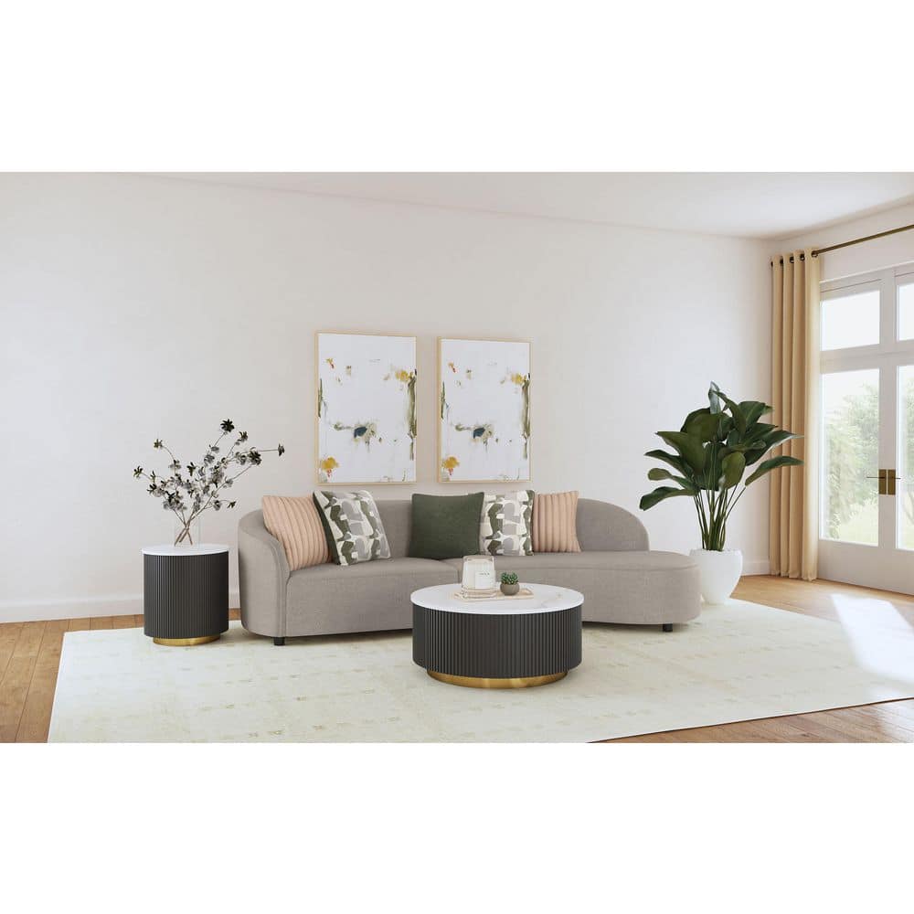 Greige Fabric Upholstered Two-Piece Curved Sectional Sofa