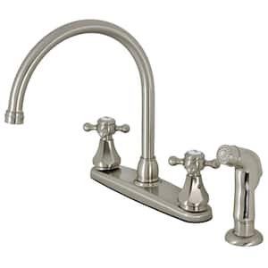 Metropolitan Double Handle Deck Mount Standard Kitchen Faucet with Sprayer in Brushed Nickel