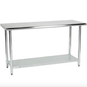 Adjustable Gray Stainless Steel 24 in. Kitchen Prep Table with Undershelf