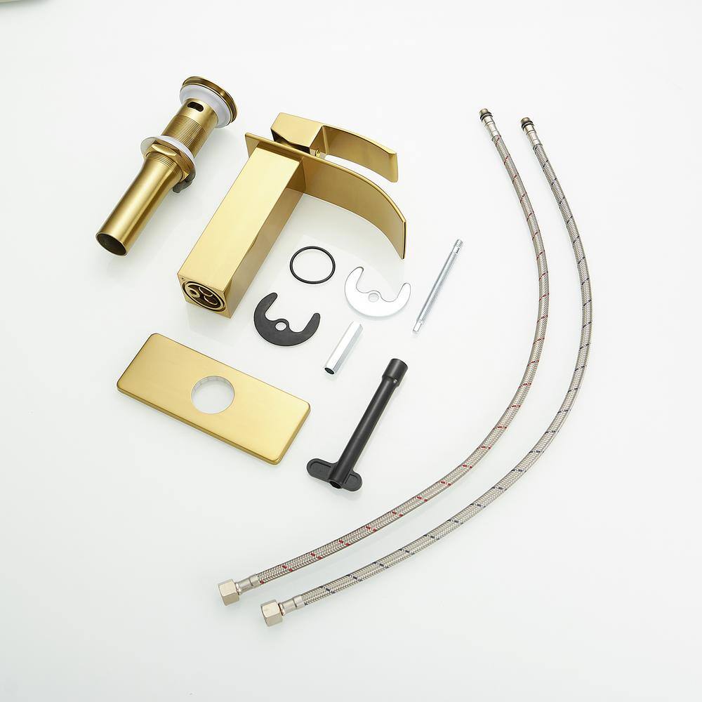 Brushed Gold Single Handle Low-Arc Bathroom Faucet with Drain
